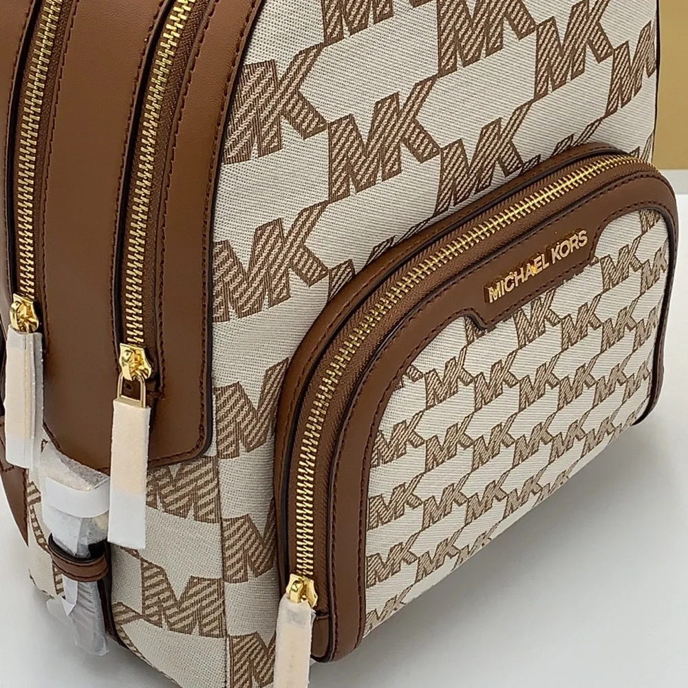 MICHAEL KORS Jaycee Medium Zip PKT Logo Jacquard Backpack LUGGAGE COLOR
